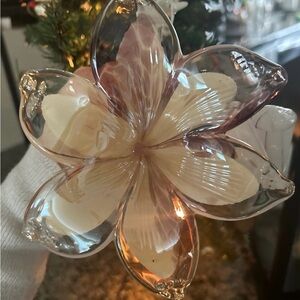 Murano Glass Flower Accent in Pink and Cream
